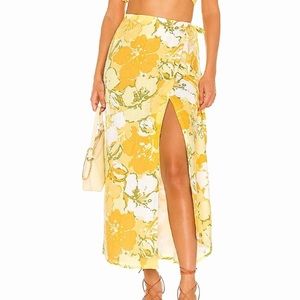 NWT 🌷FAITHFULL THE BRAND Yellow Floral Print Maxi Wrap Skirt Size Large 🌷